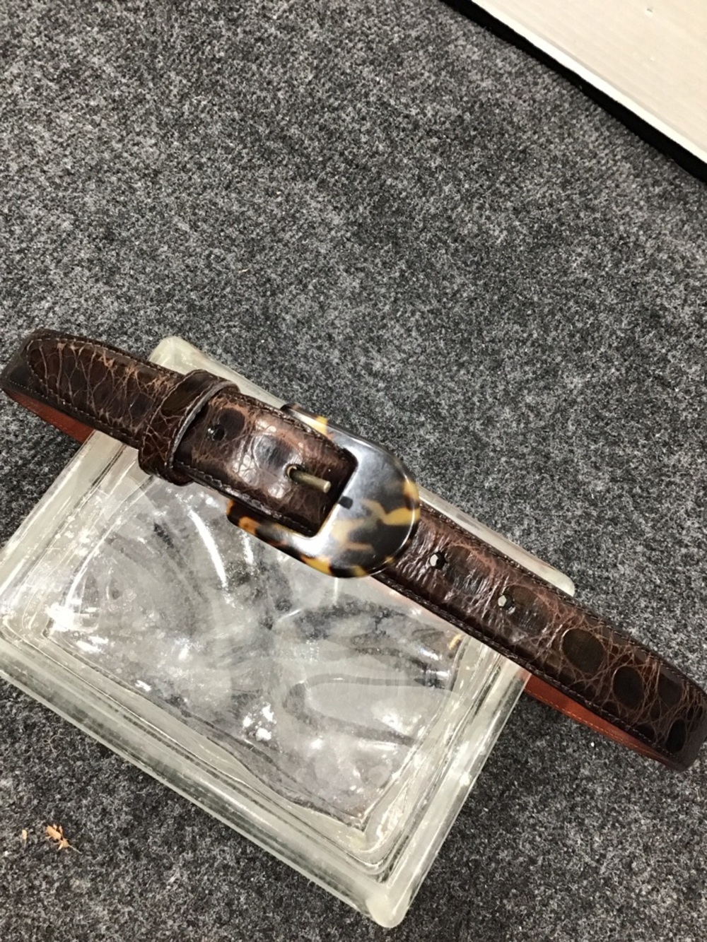 Vintage Encueros Dark Brown Crocodile Leather Belt with Tortoiseshell Buckle 30 - Picture 4 of 11